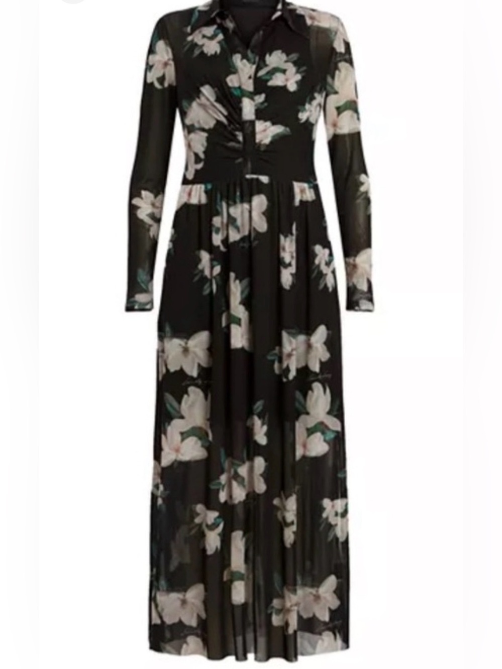 All Saints Black Maxi Dress with White Floral Print